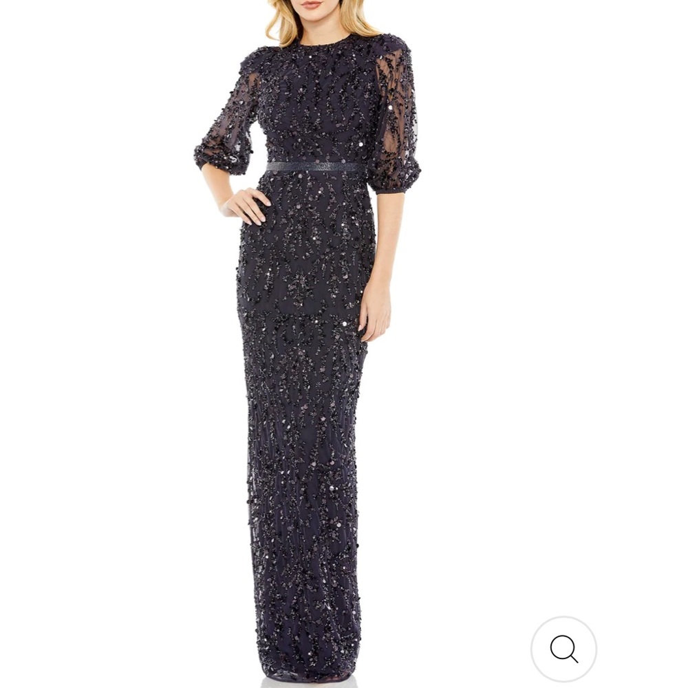 NWOT Mac Duggal 3/4 sleeve beaded column gown